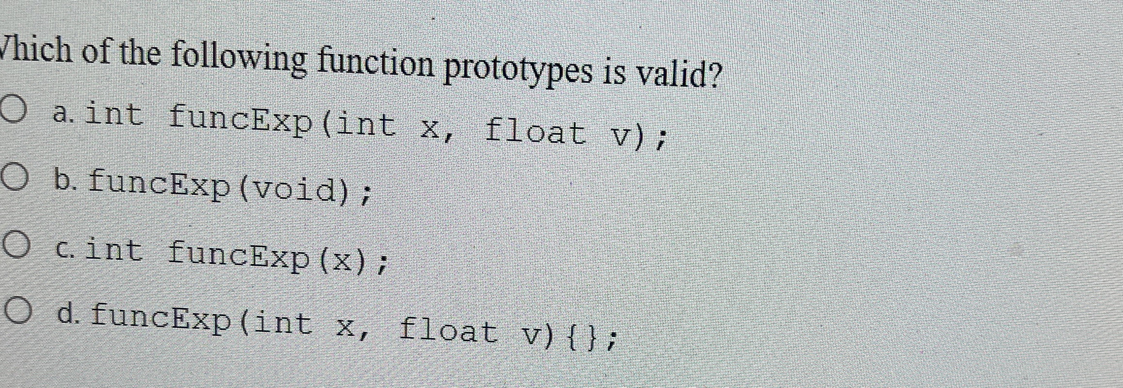 Thich of the following function prototypes is