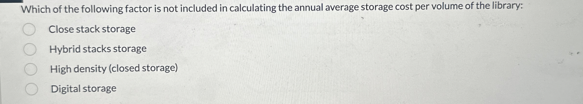 Which of the following factor is not included in
