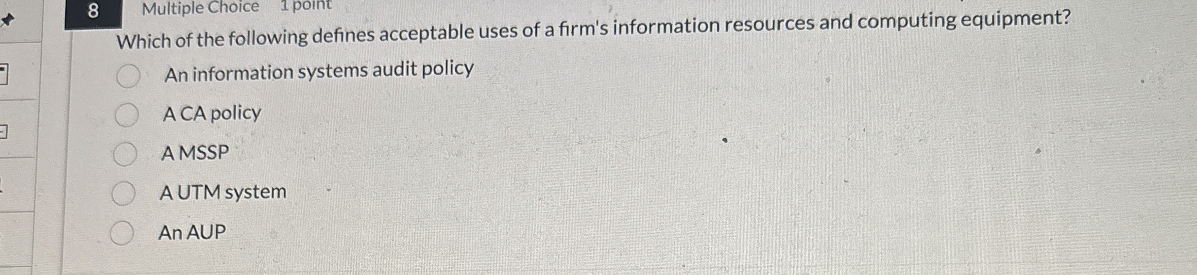 8 Multiple Choice 1 point Which of the following