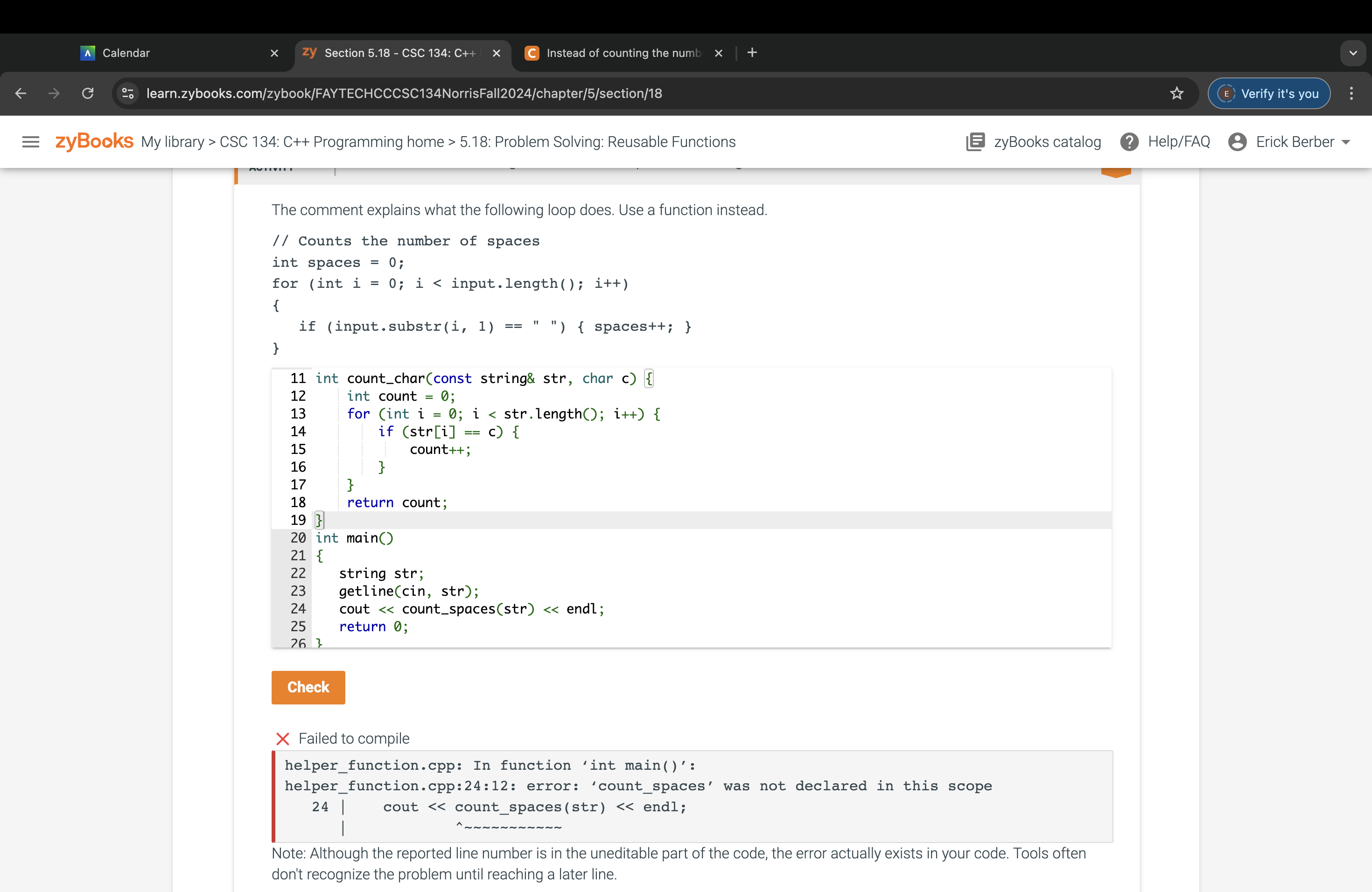The comment explains what the following loop