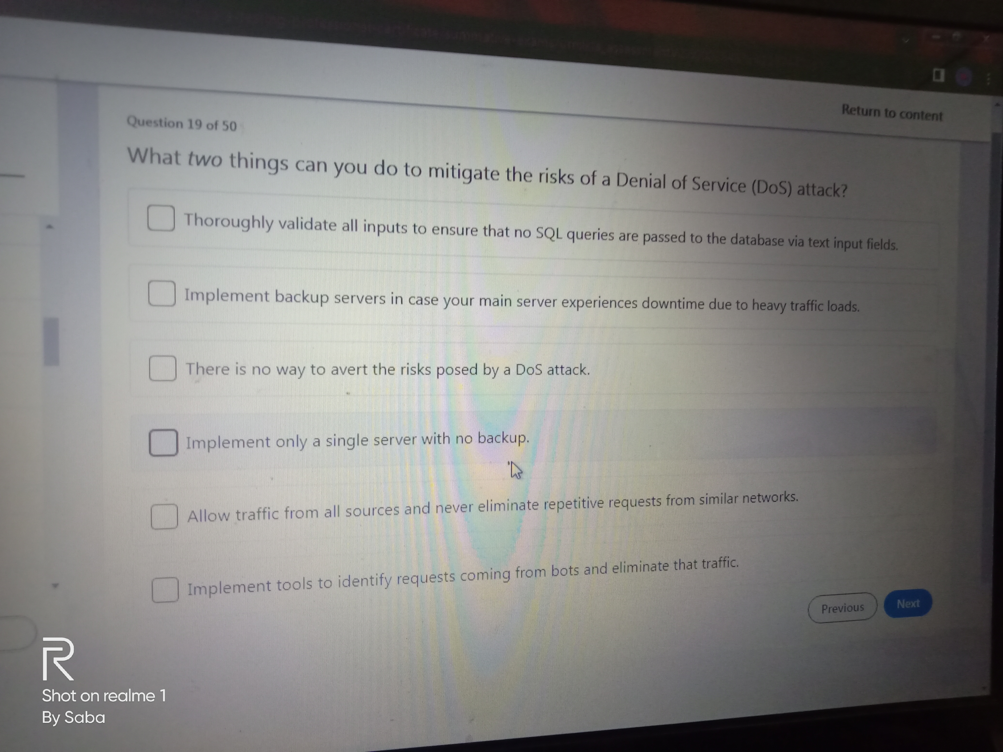 Question 1 9 of 5 0 What two things can you do to