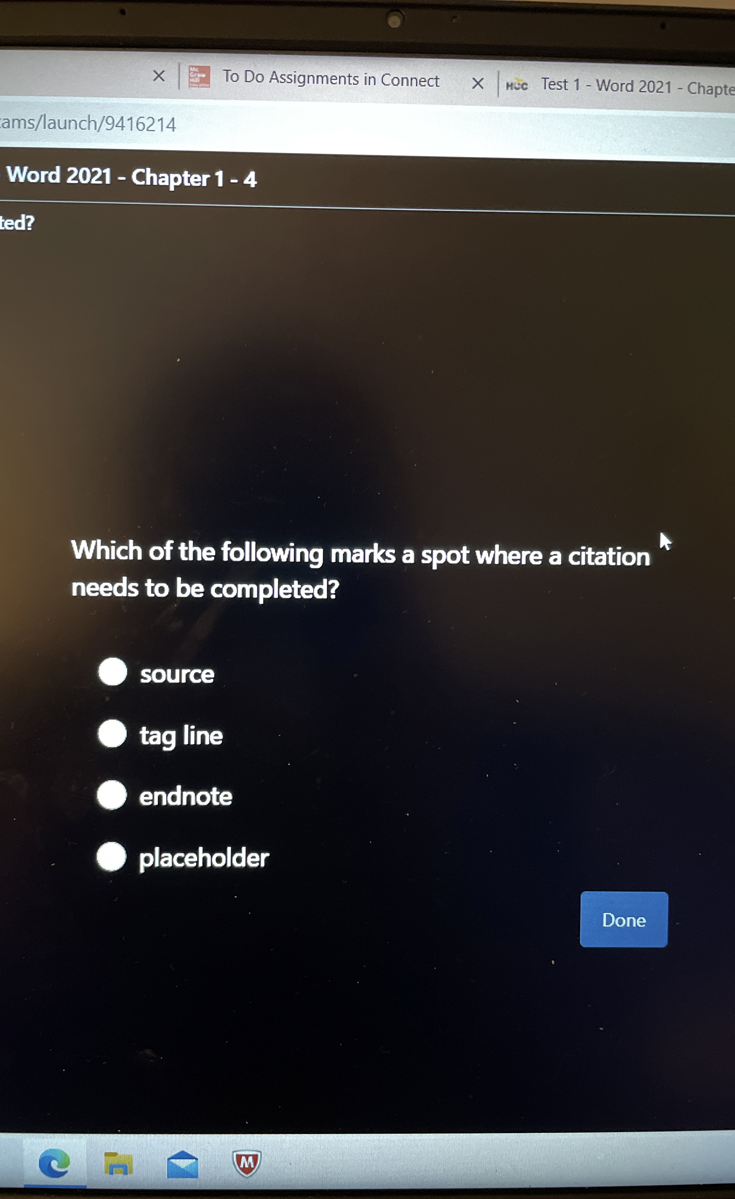 Which of the following marks a spot where a