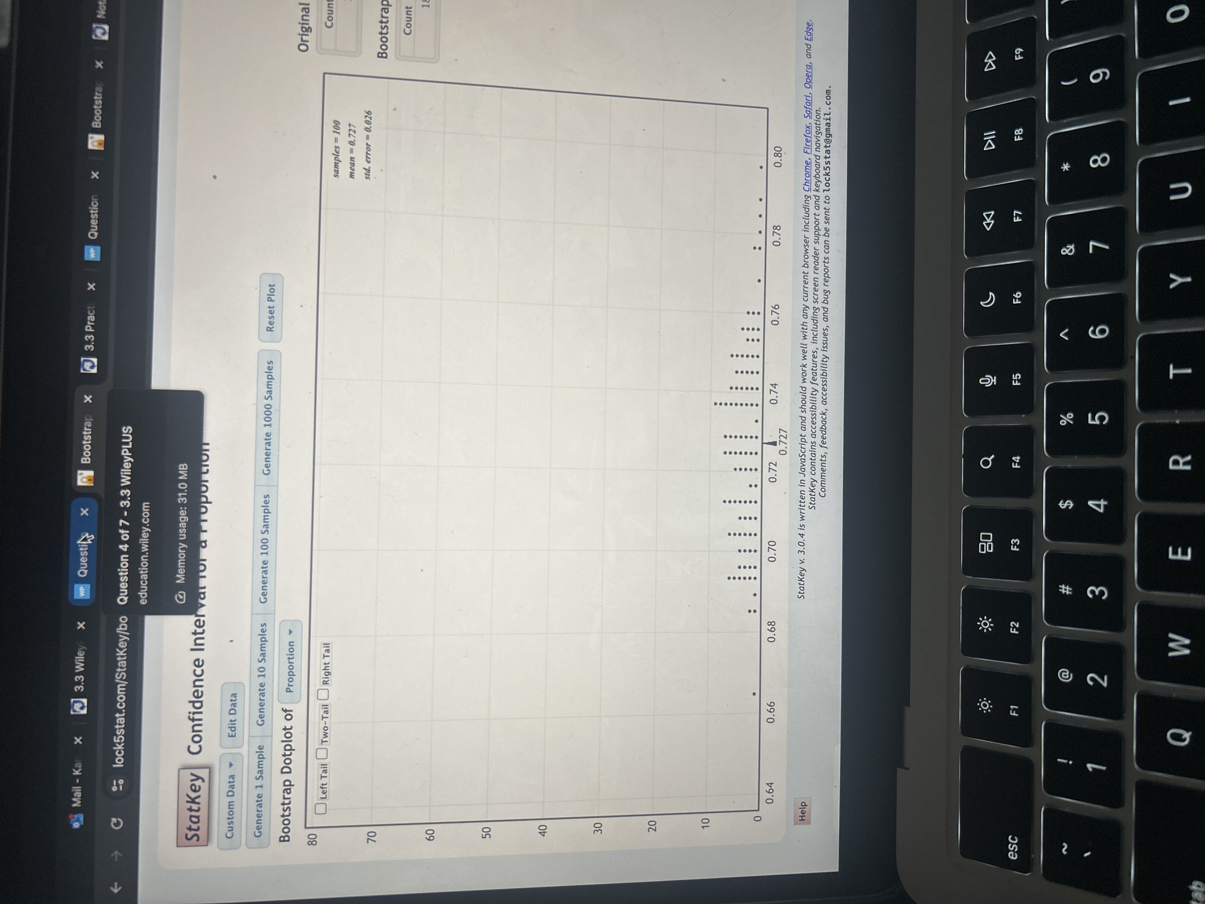 Bootstrap Dotplot of StatKey v . 3 . 0 . 4 is
