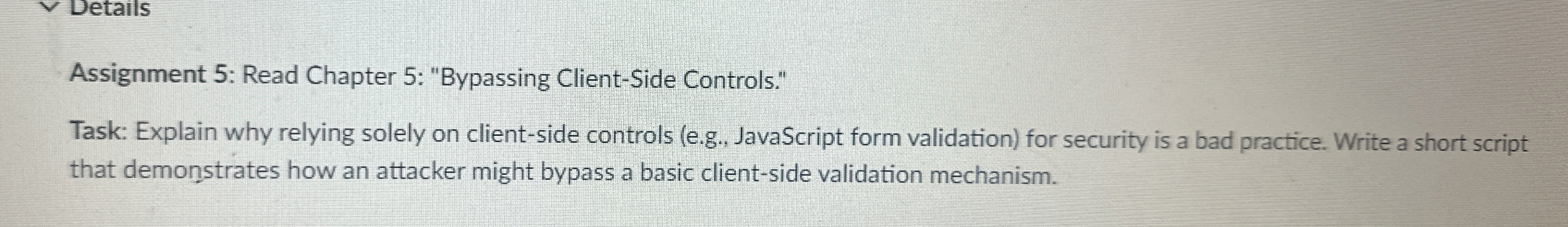 Details Assignment 5 : Read Chapter 5 :