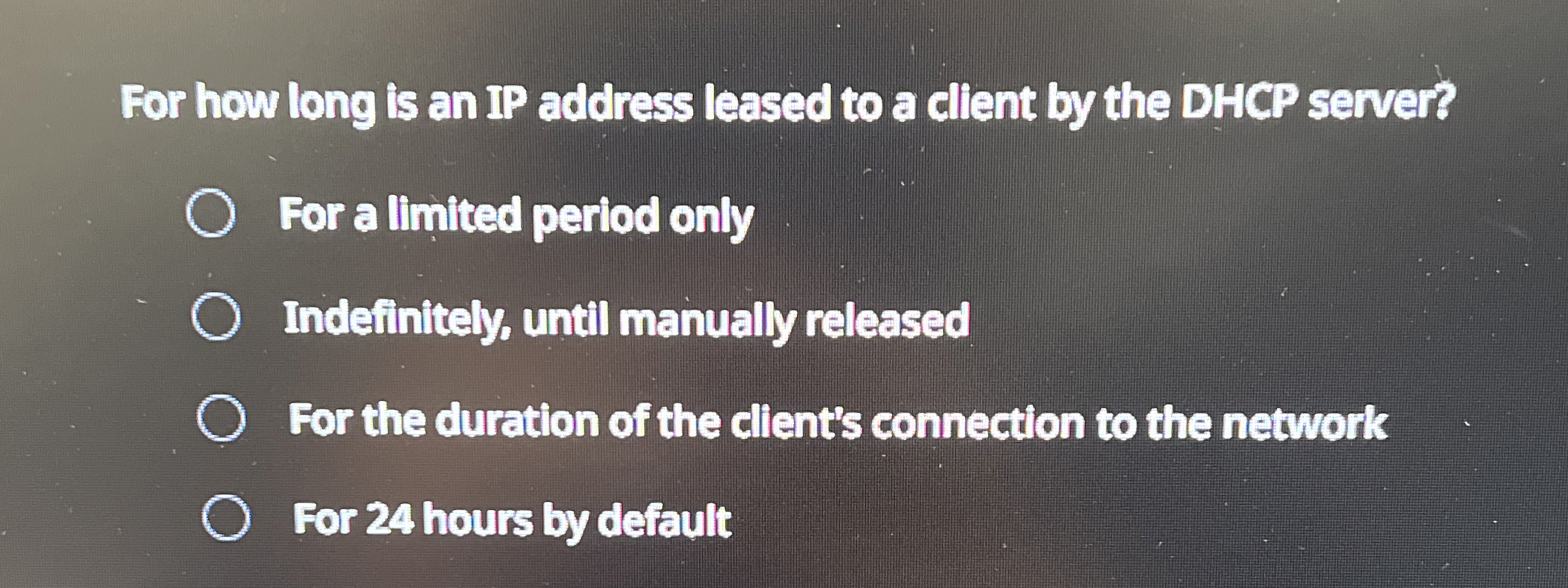 For how long is an IP address leased to a client