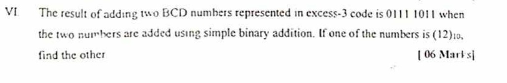 VI The result of adding two BCD numbers