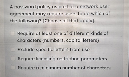 A password policy as part of a network user