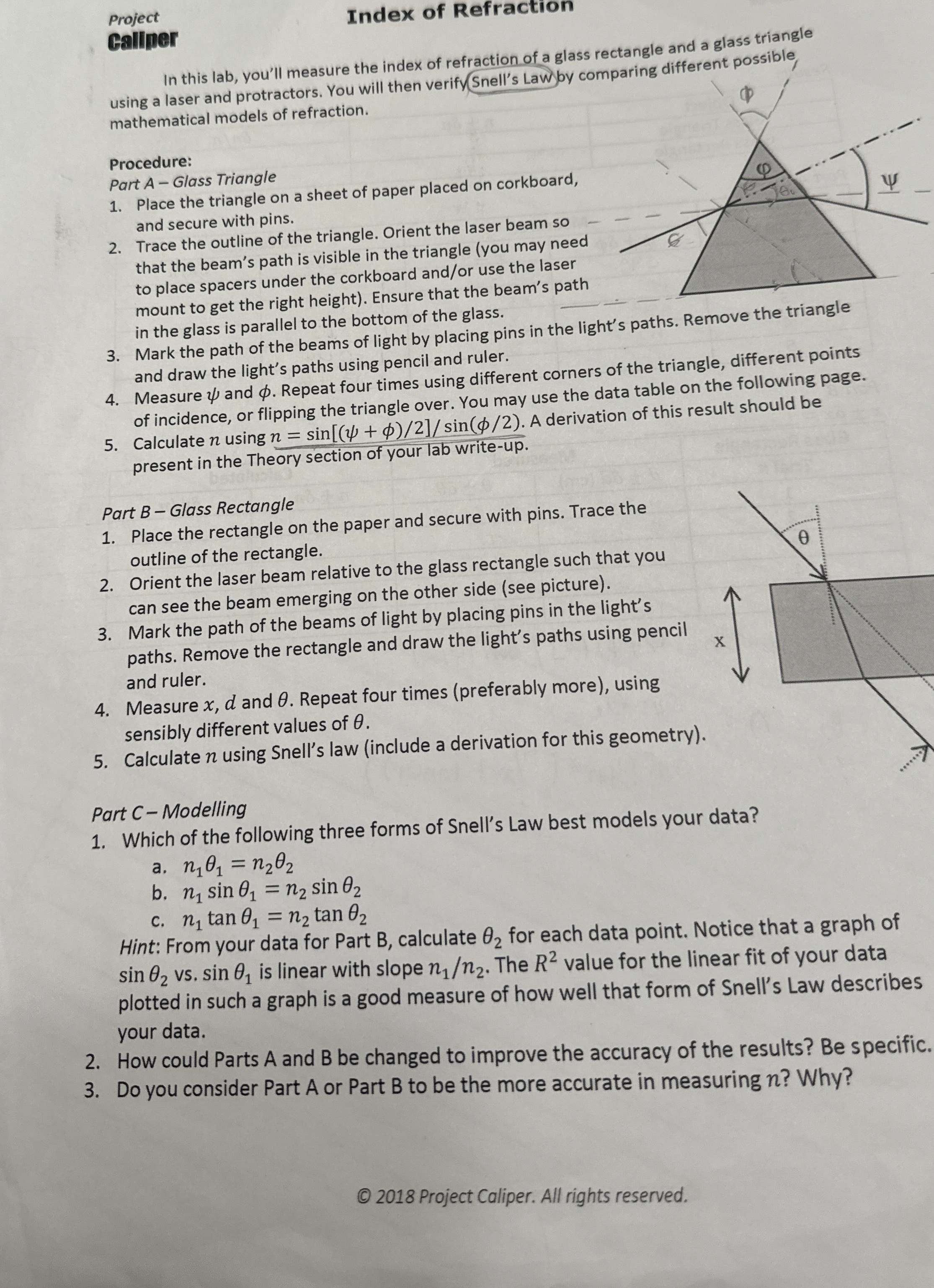 Project Ballmer Index of Refraction DATA TABLES