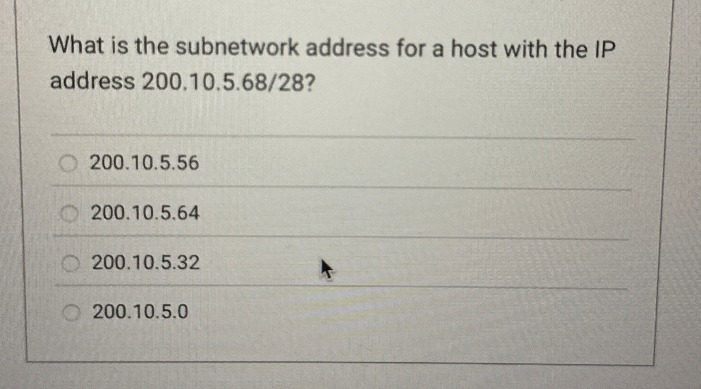 What is the subnetwork address for a host with