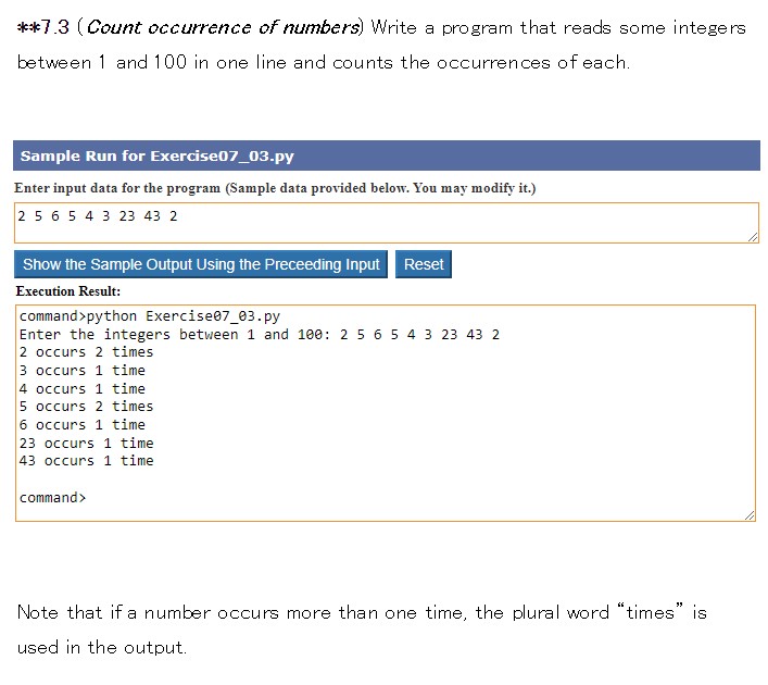 * * 7 . 3 ( Count occurrence of numbers ) Write a