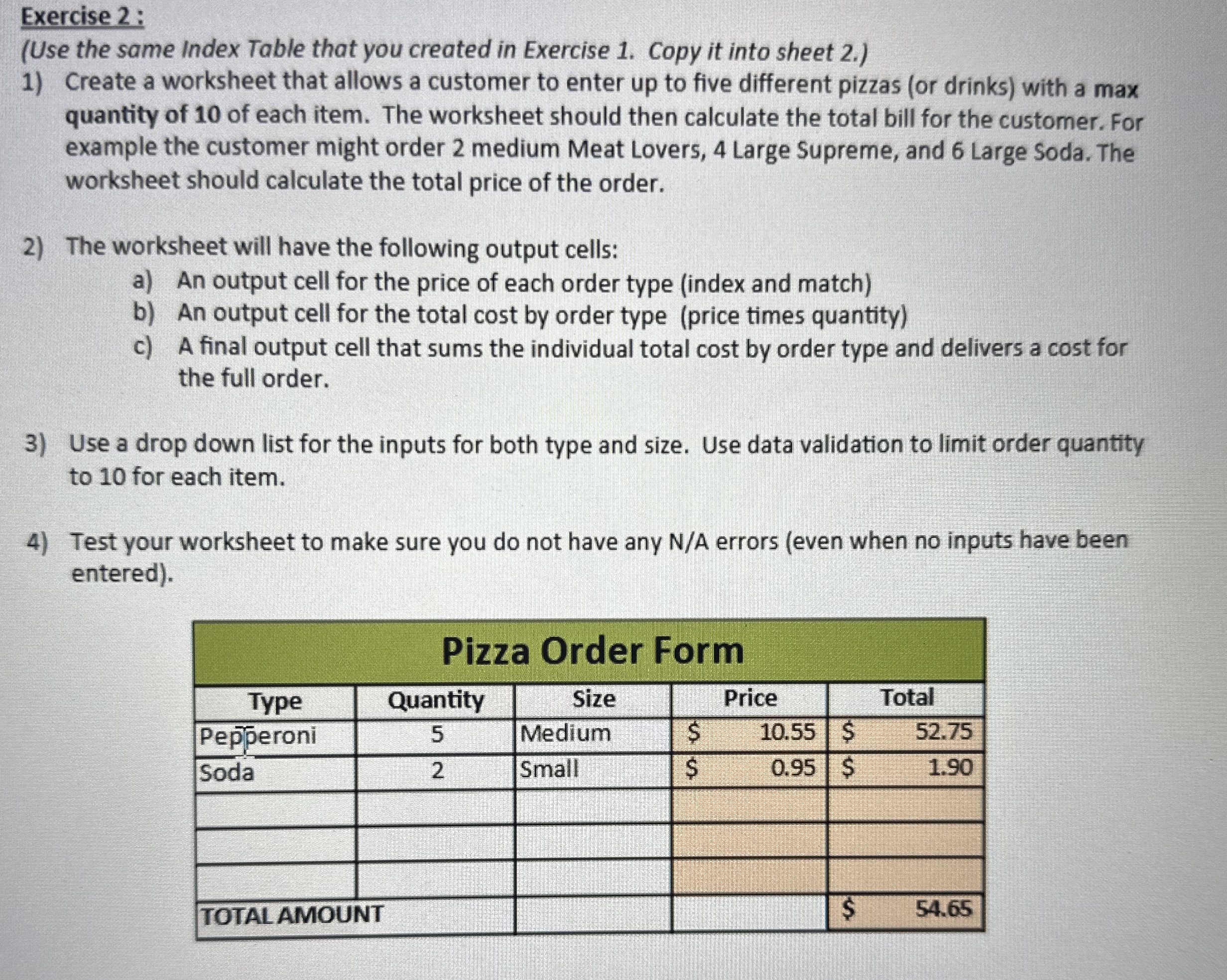 Exercise 2 : ( Use the same Index Table that you