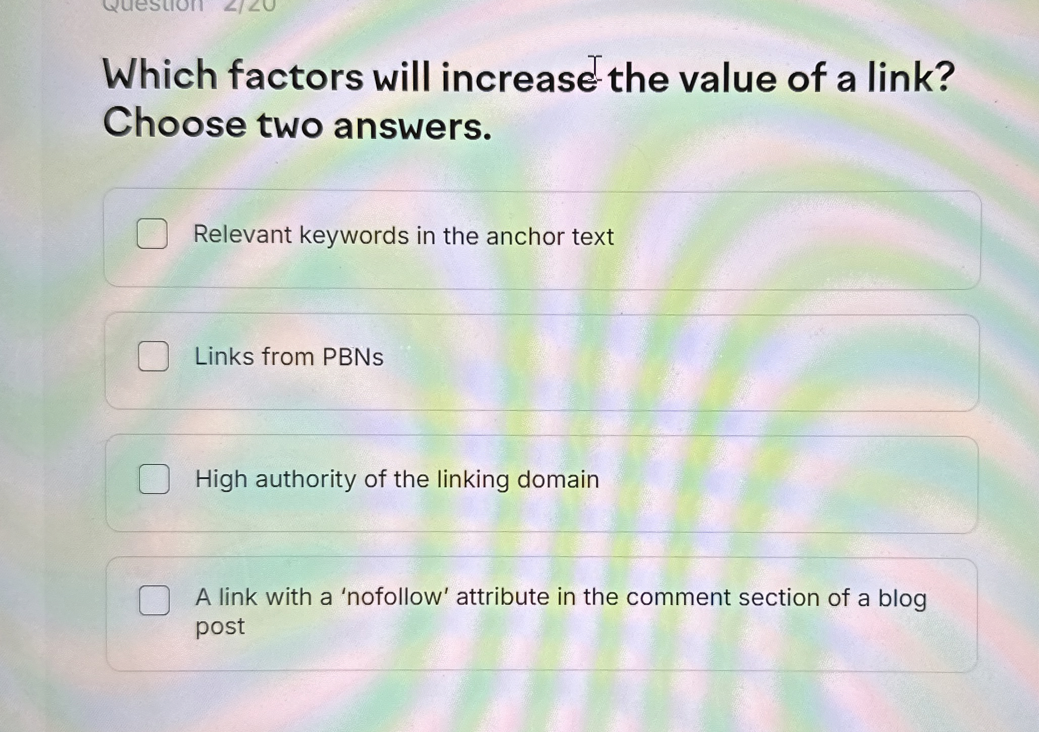Which factors will increase the value of a link?