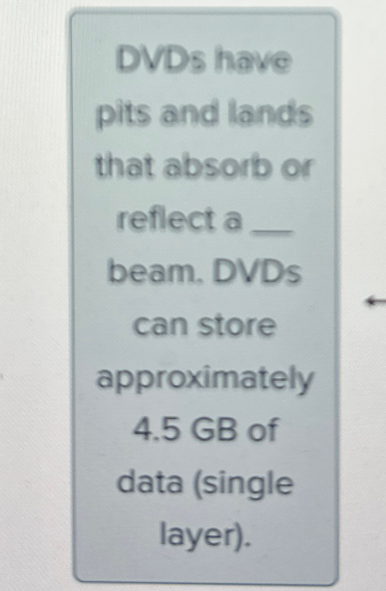DVDs have pits and lands that absorb or reflect a