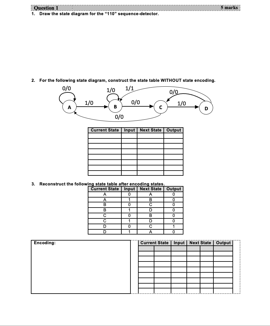 Show me the steps to solve 1 . Draw the state
