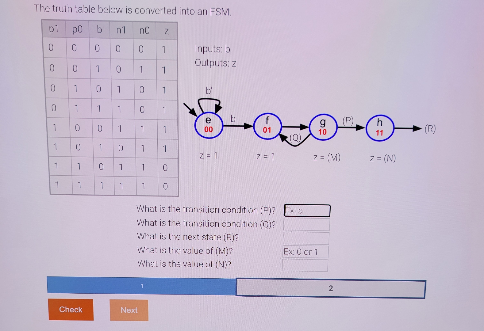 The truth table below is converted into an FSM .