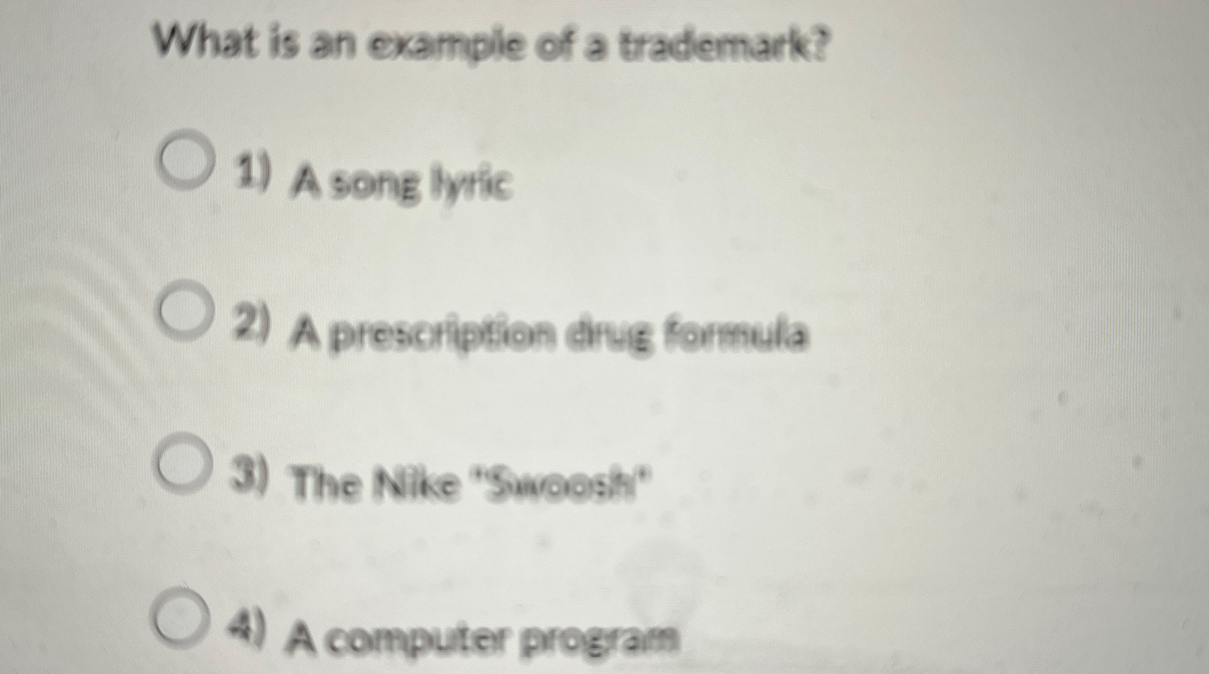 What is an example of a trademark? A song lyric A