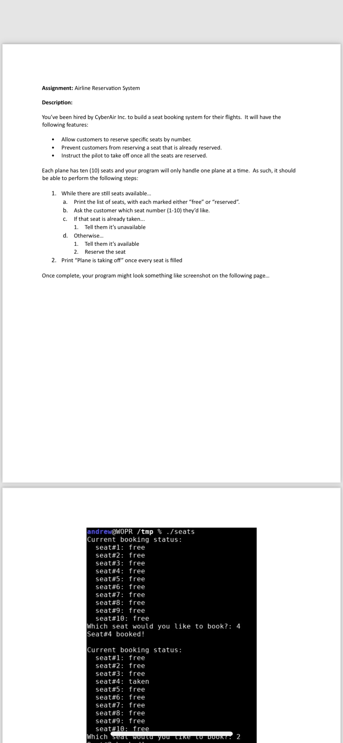 Assignment: Airline Reservation System