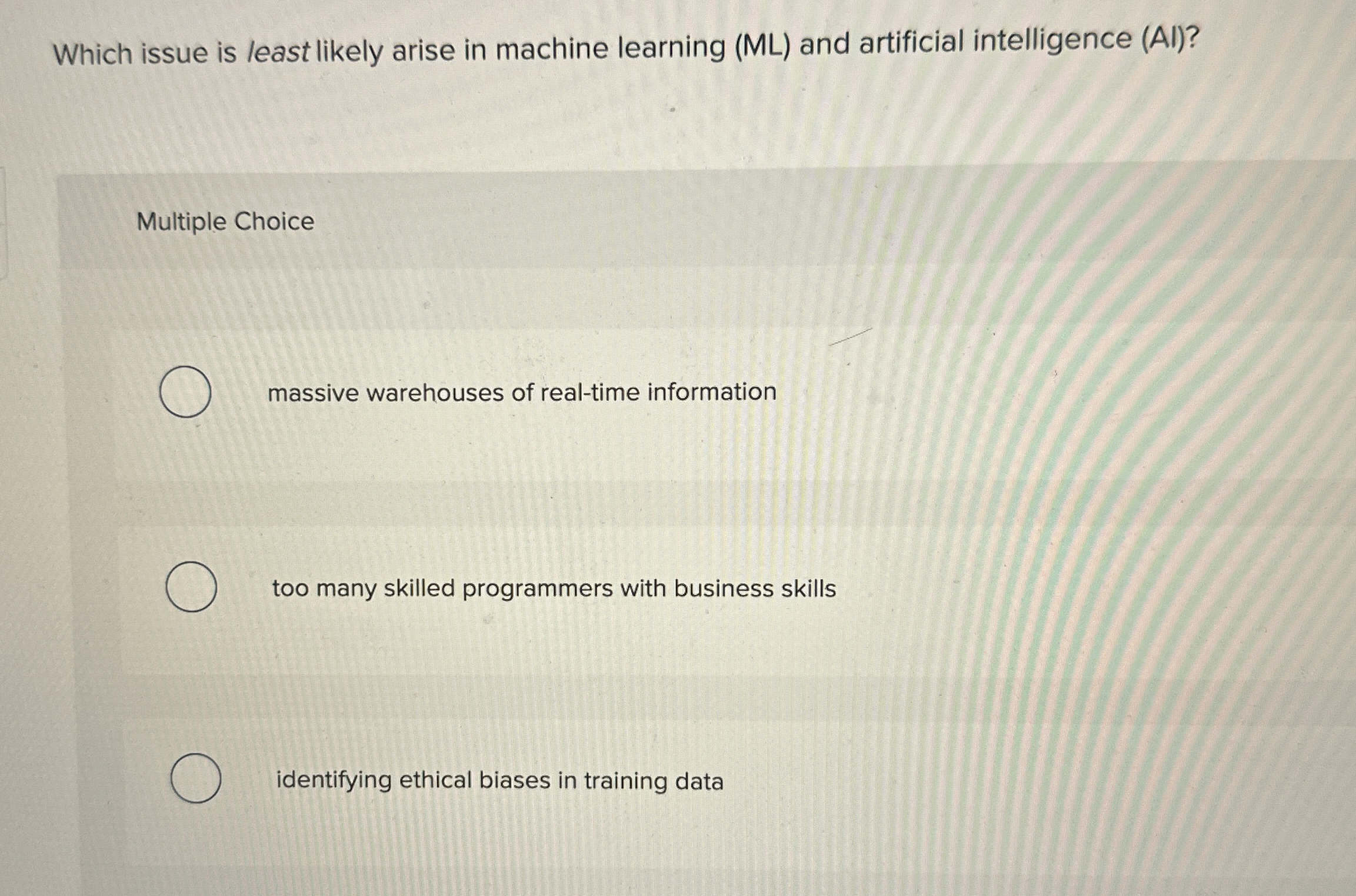Which issue is least likely arise in machine