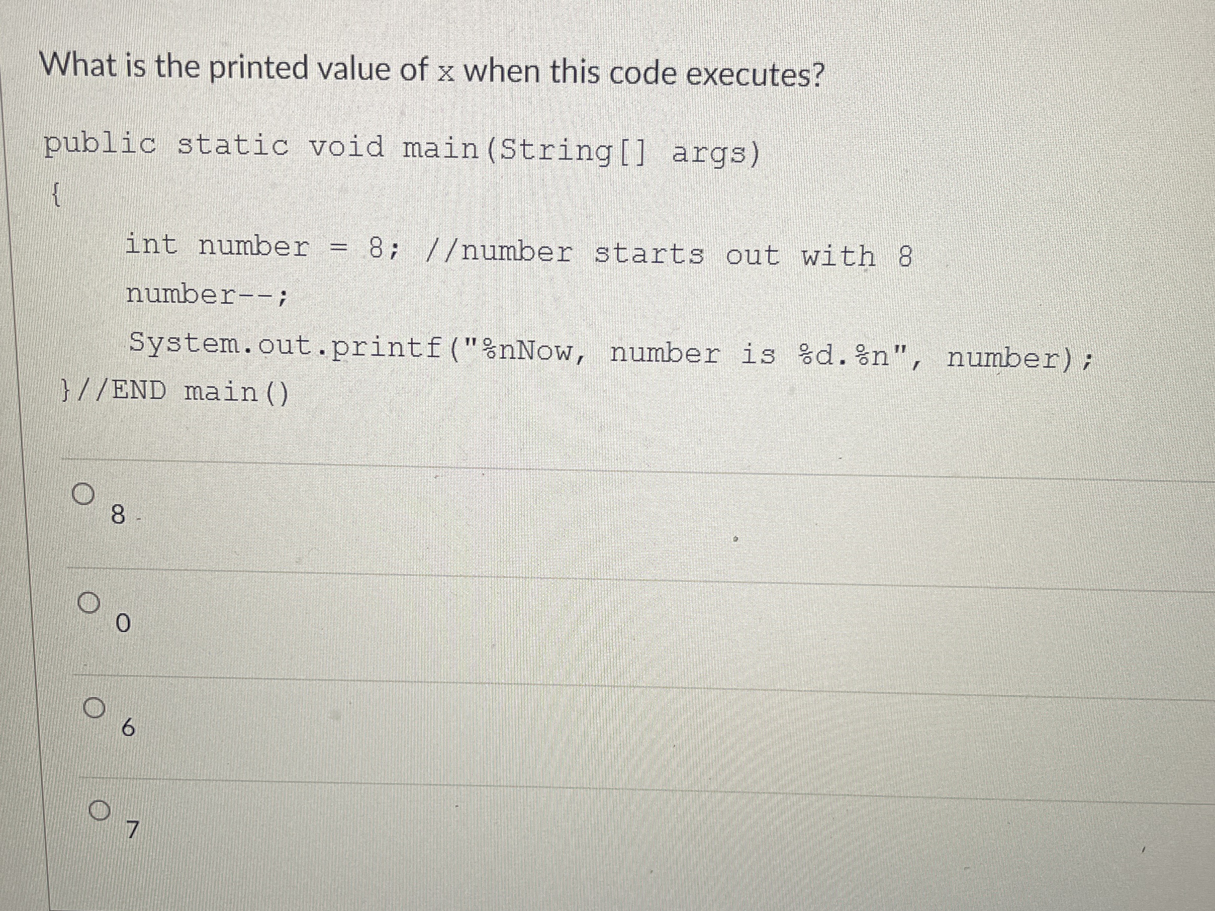 What is the printed value of x when this code