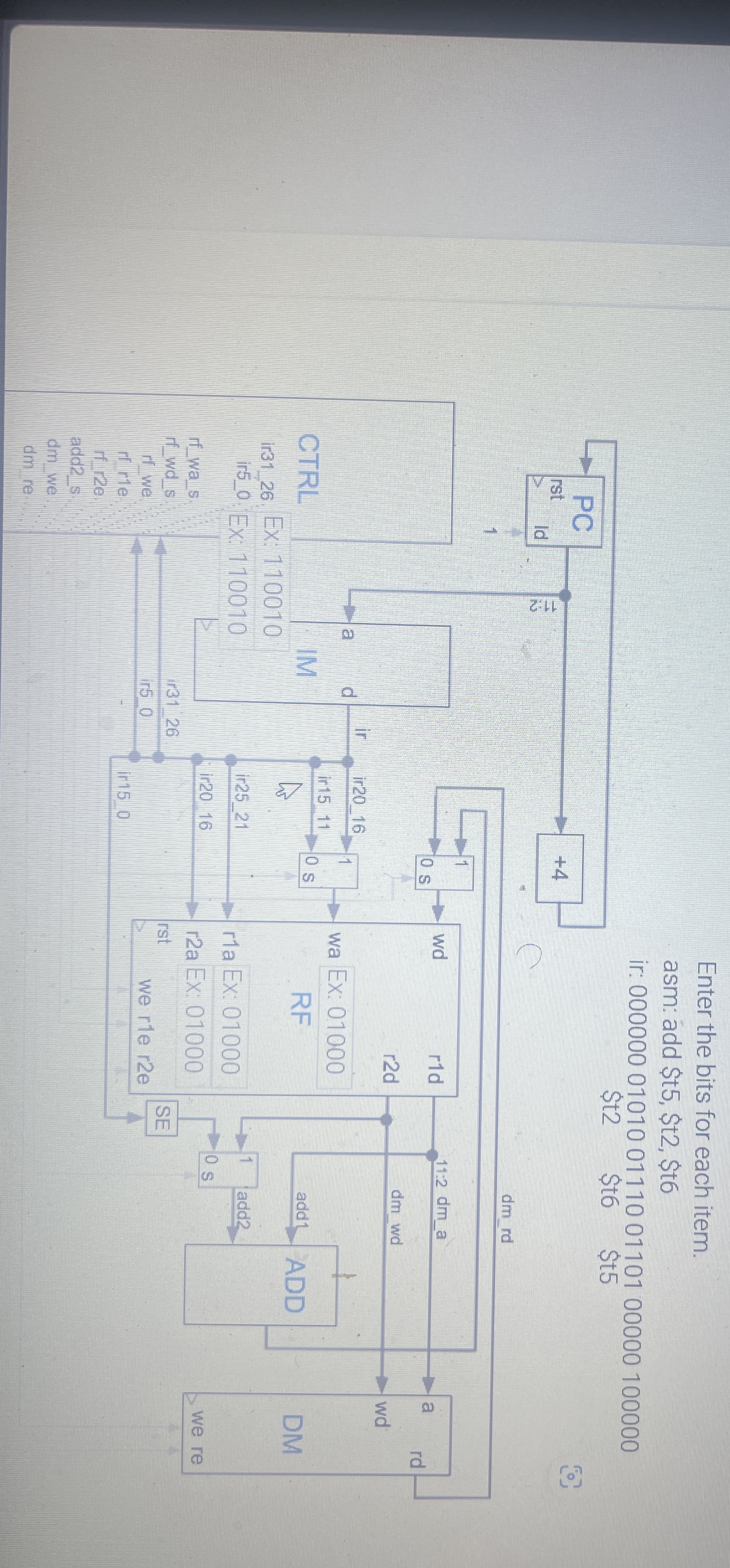 Enter the bits for each item. asm: add $t 5 , $t
