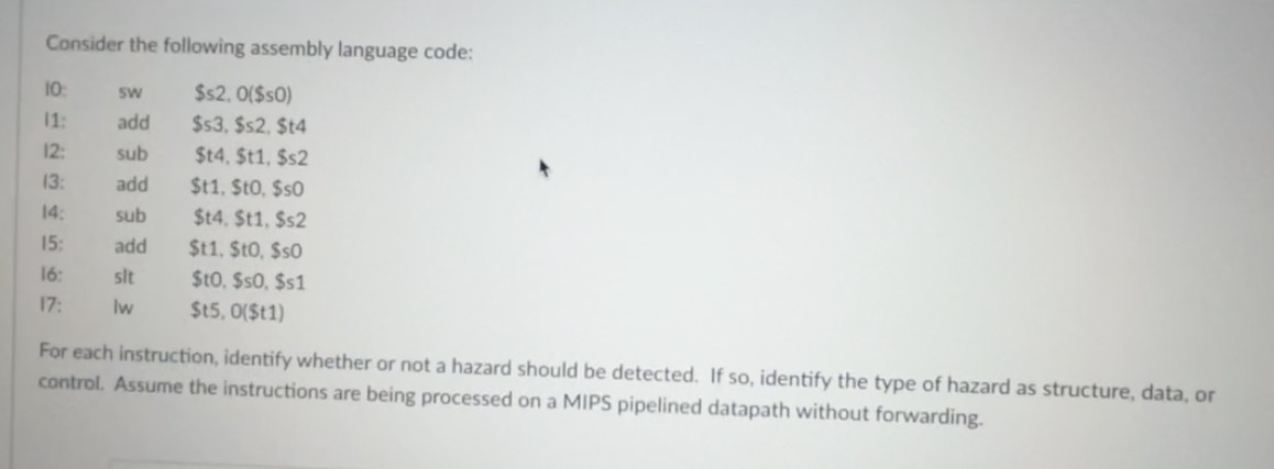 Consider the following assembly language code: