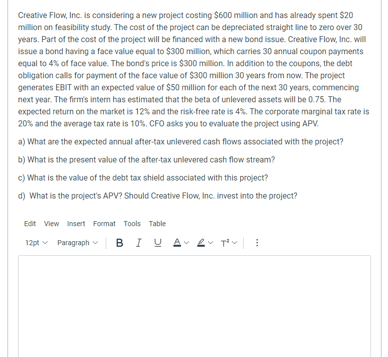 Creative Flow, Inc. is considering a new project