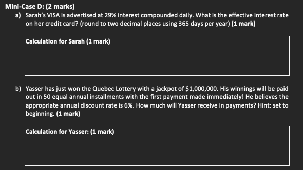 Please help answer a) and b) for this Mini Case