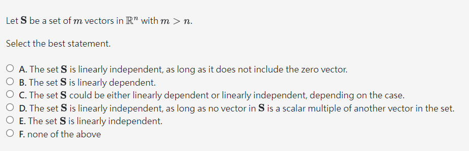 Let S be a set of m vectors in R n with m  style=