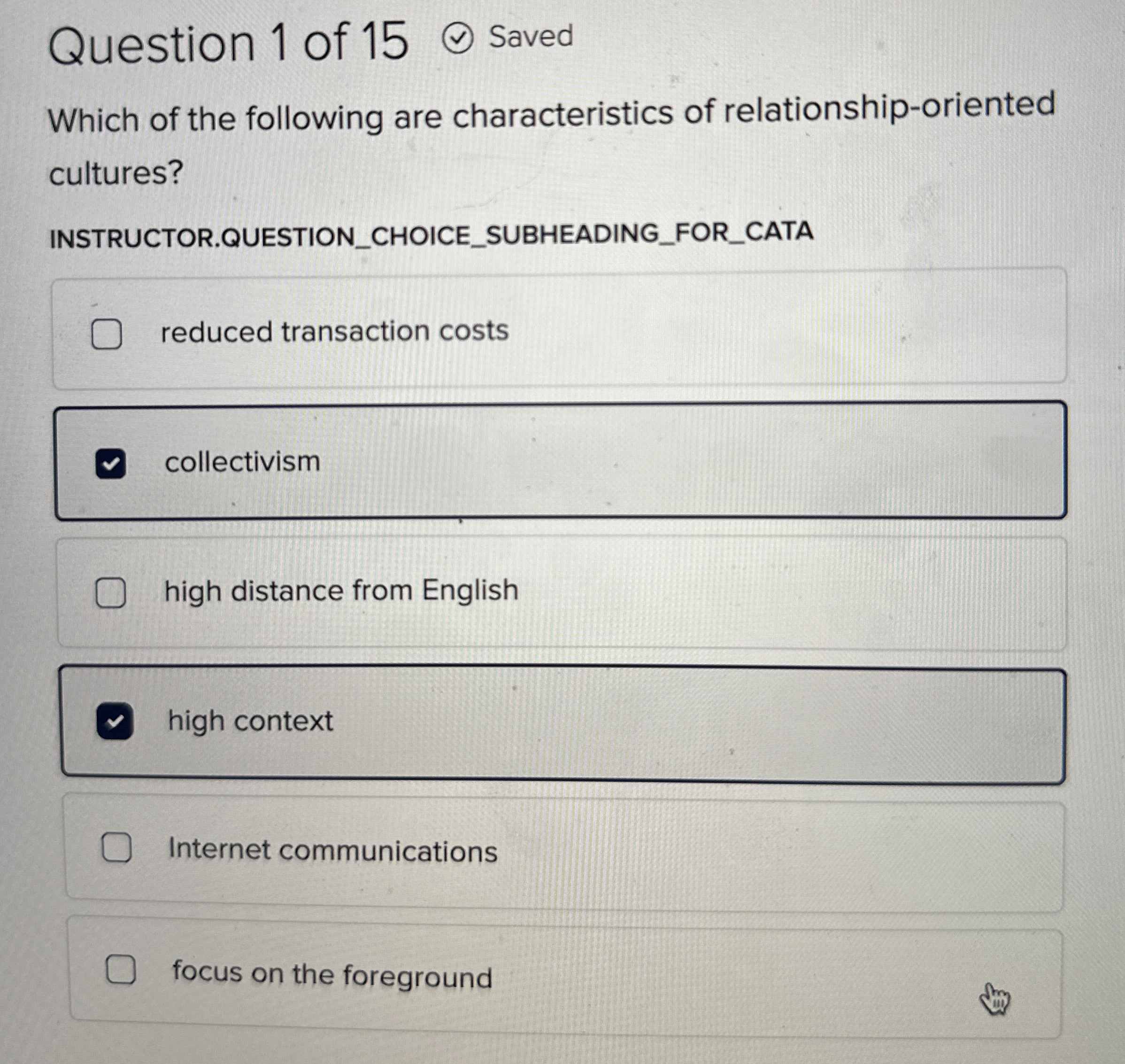 Question 1 of 1 5 Saved Which of the following