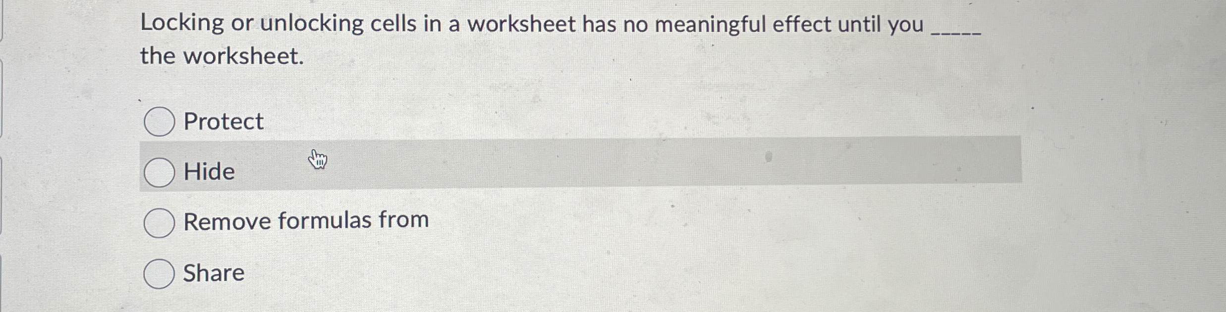 Locking or unlocking cells in a worksheet has no