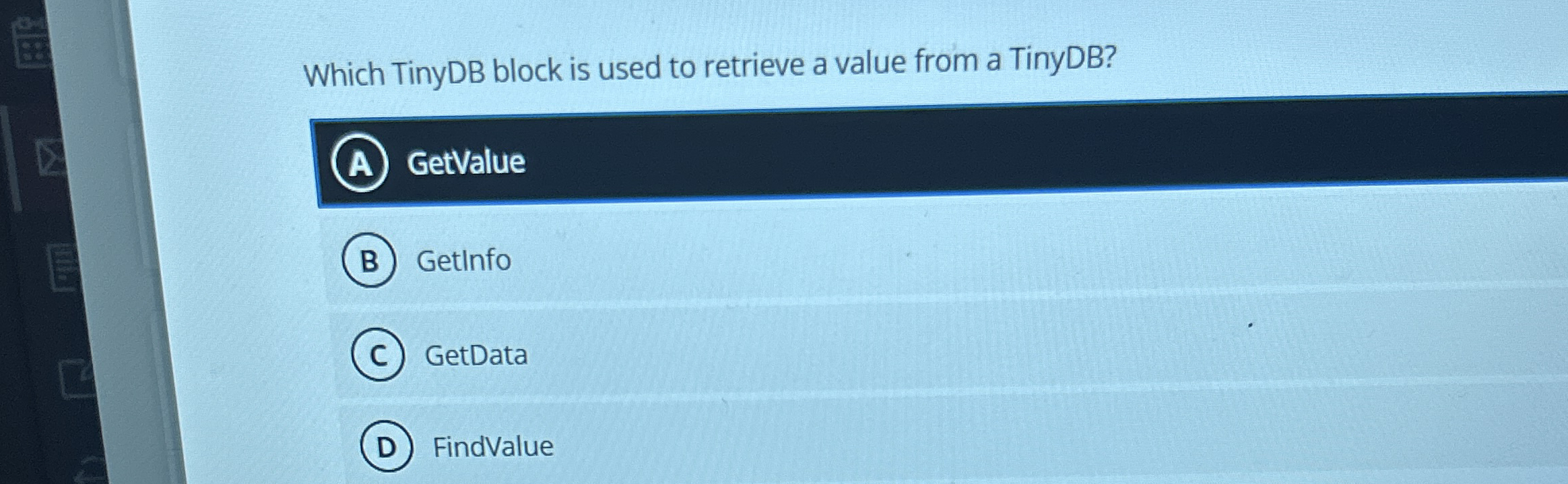 Which TinyDB block is used to retrieve a value