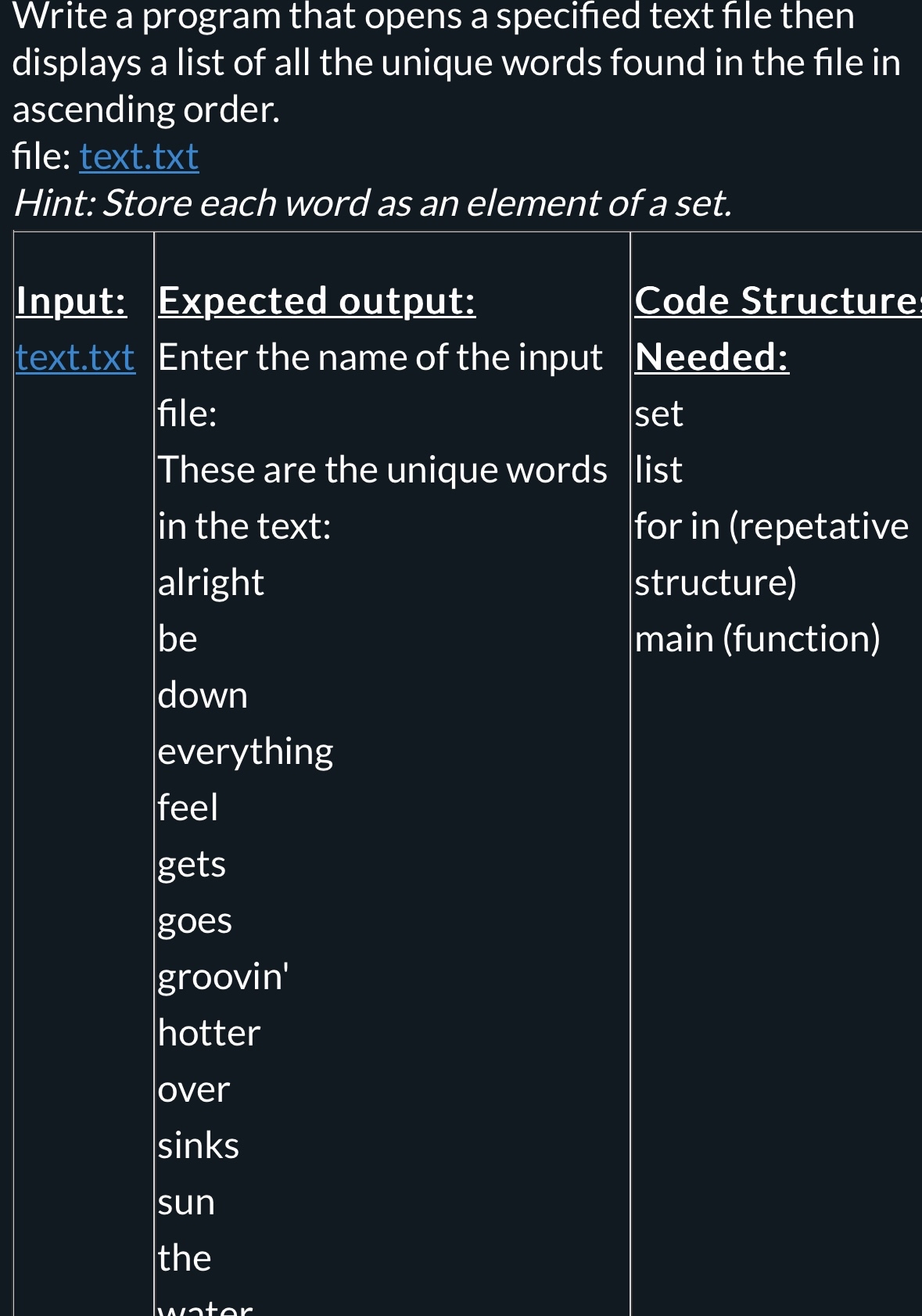 Use code structure needed please