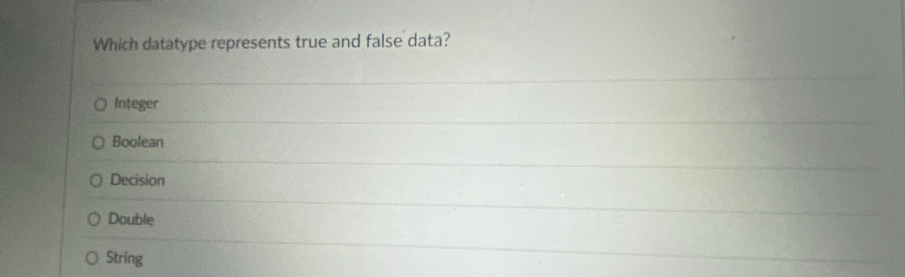 Which datatype represents true and false data?