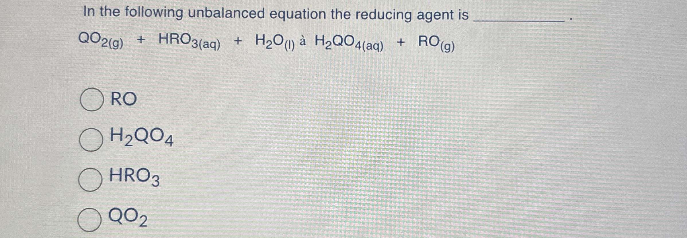 In the following unbalanced equation the reducing