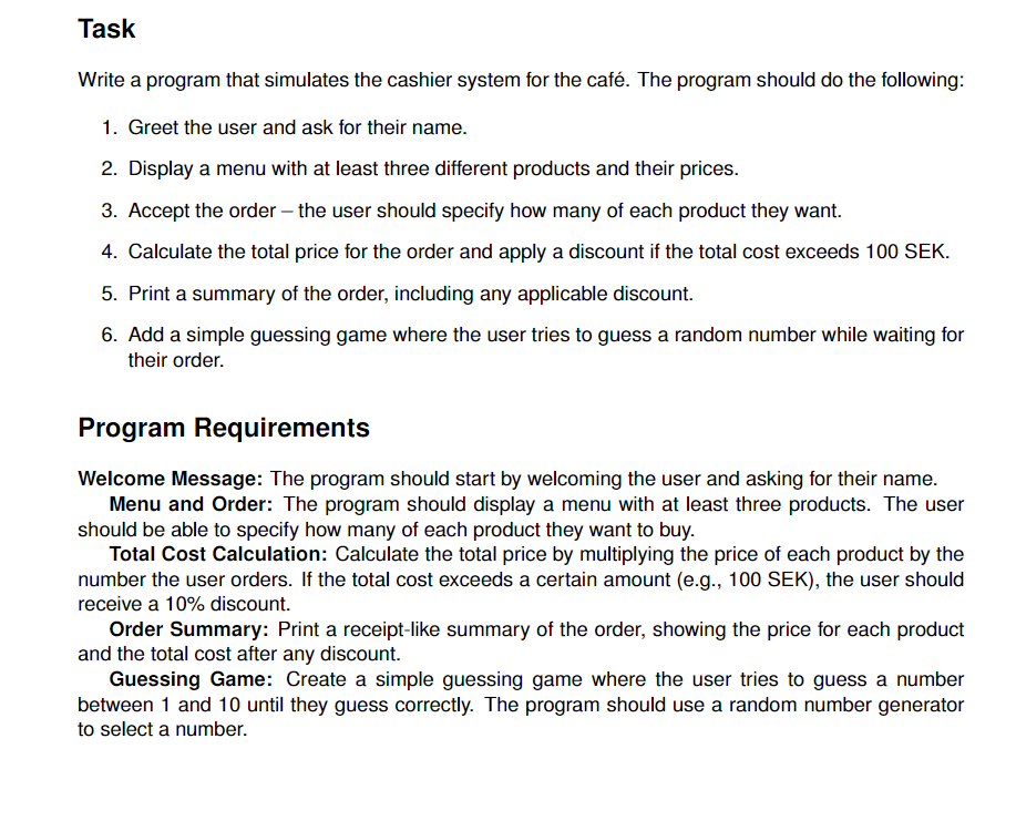 Program Requirements * * DO THE CODE IN PYTHON *
