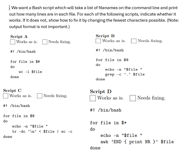 We want a Bash script which will take a list of