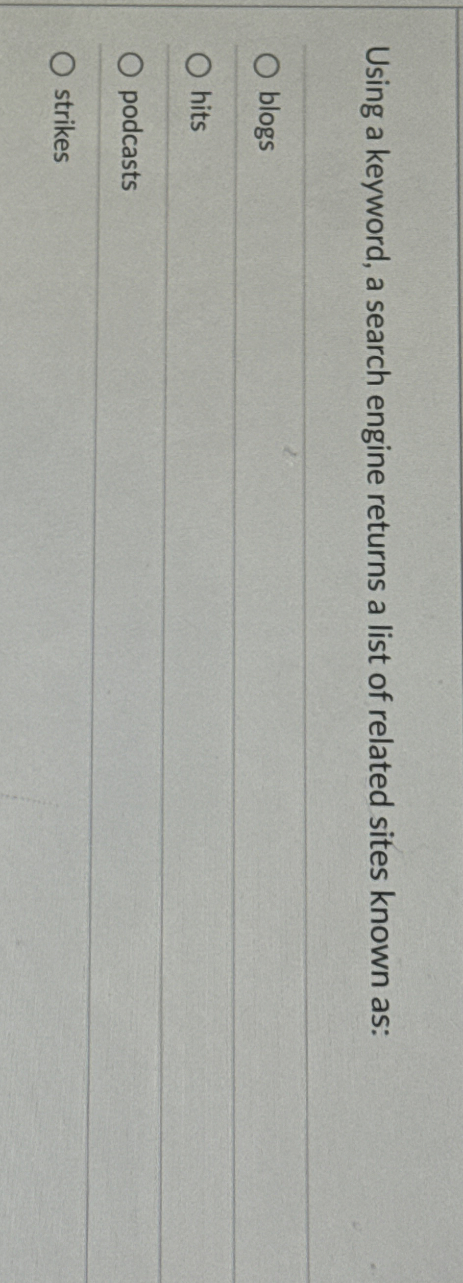 Using a keyword, a search engine returns a list