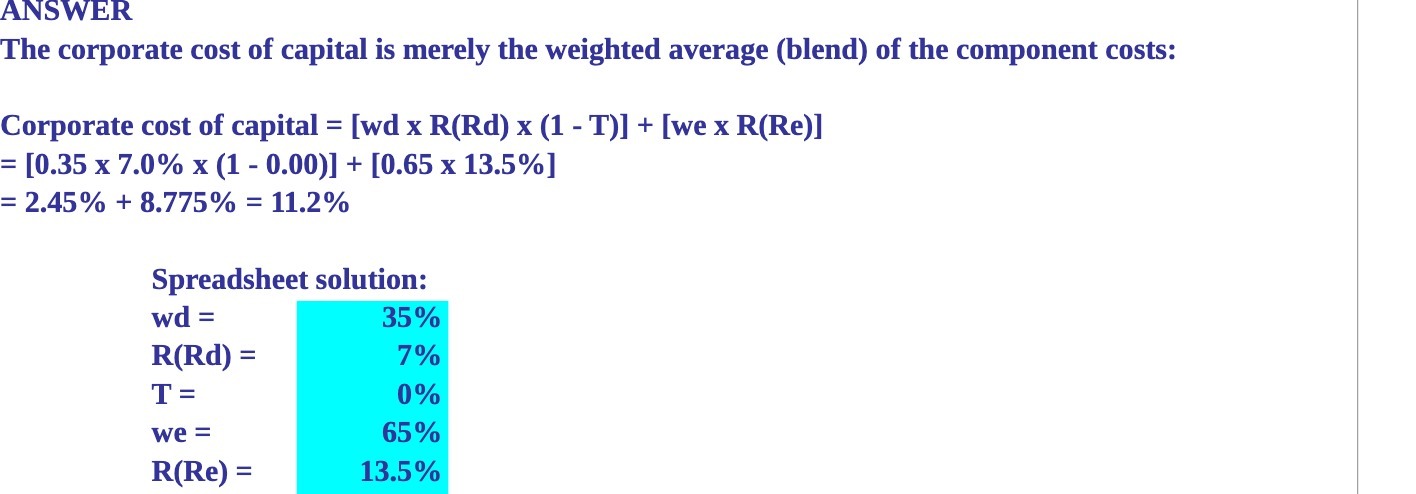 ANSWER The corporate cost of capital is merely