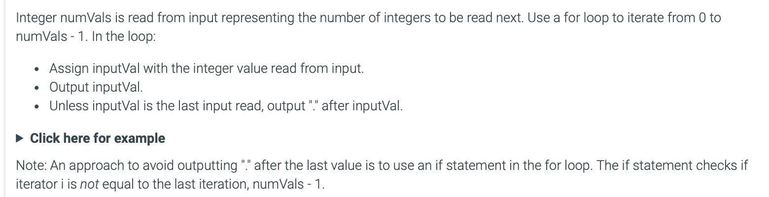 Integer numVals is read from input representing