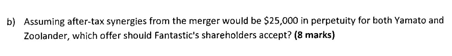 b) Assuming after-tax synergies from the merger