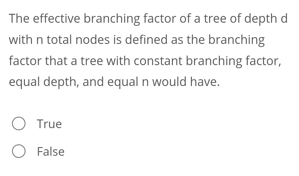 The effective branching factor of a tree of depth