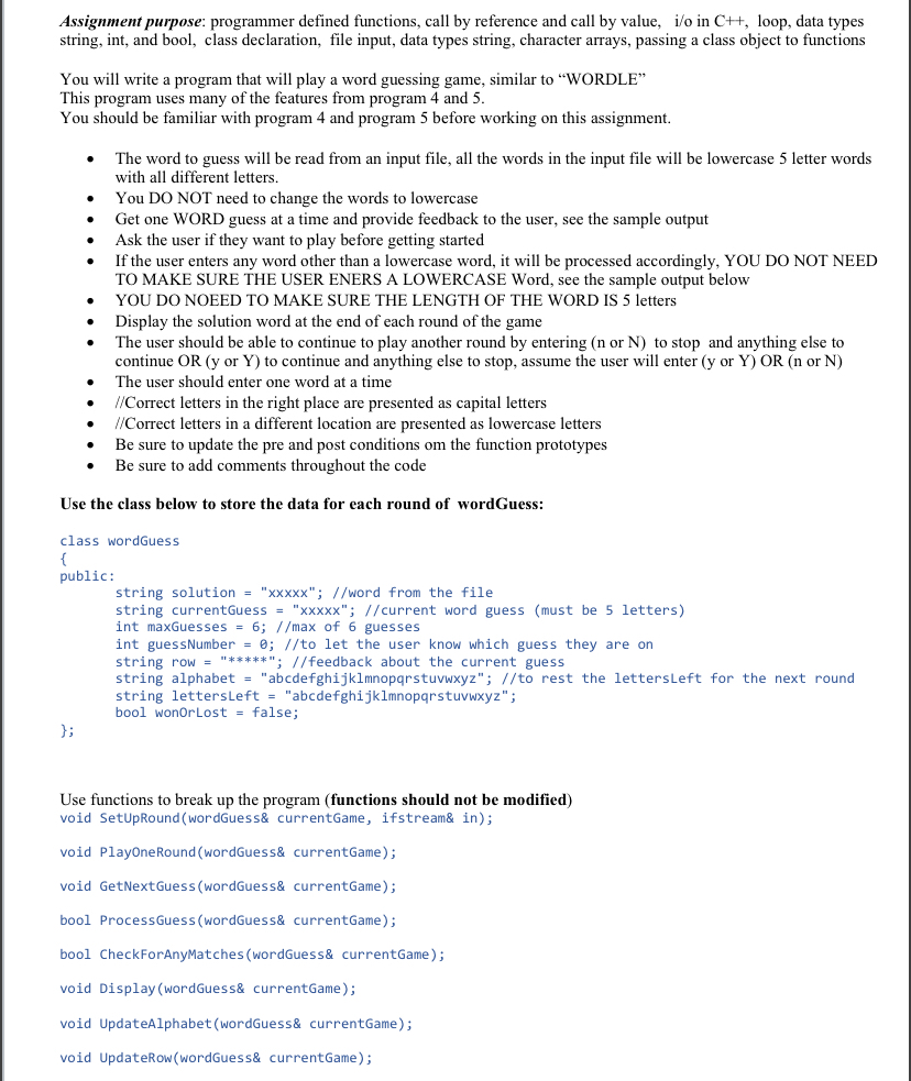 Assignment purpose: programmer defined functions,