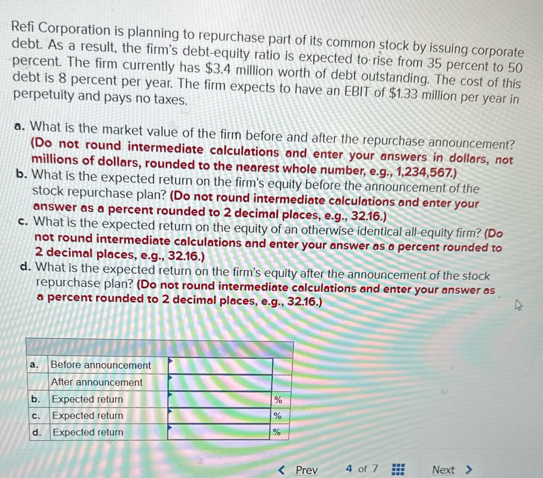 Refi Corporation is planning to repurchase part