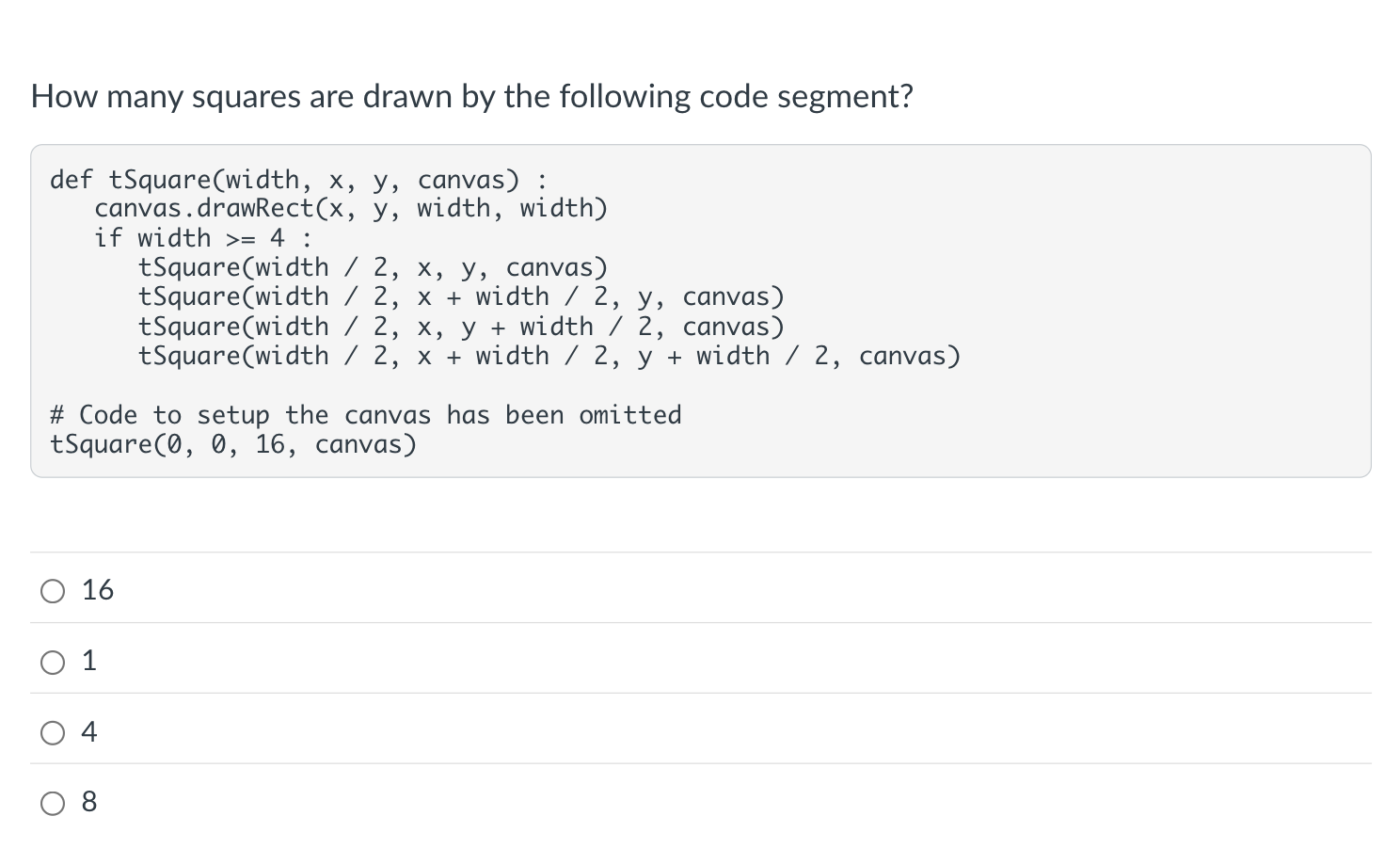 How many squares are drawn by the following code