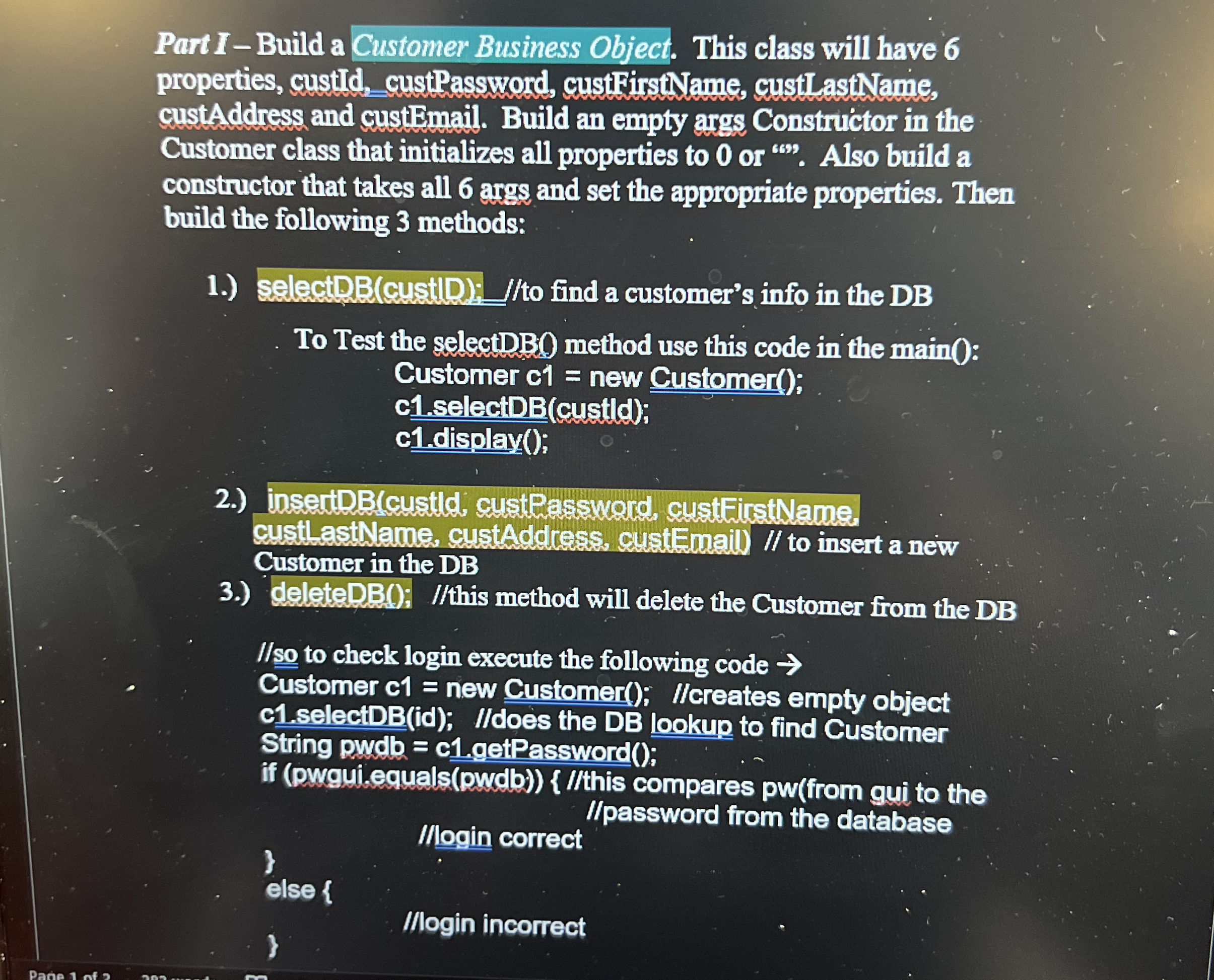 Part I - Build a Customer Business Object. This