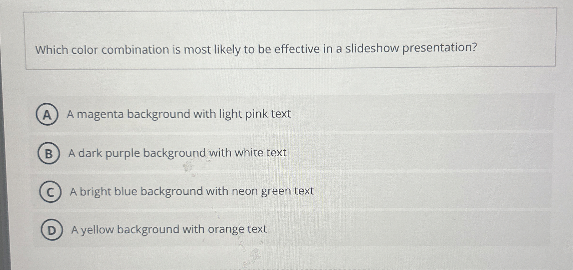 Which color combination is most likely to be