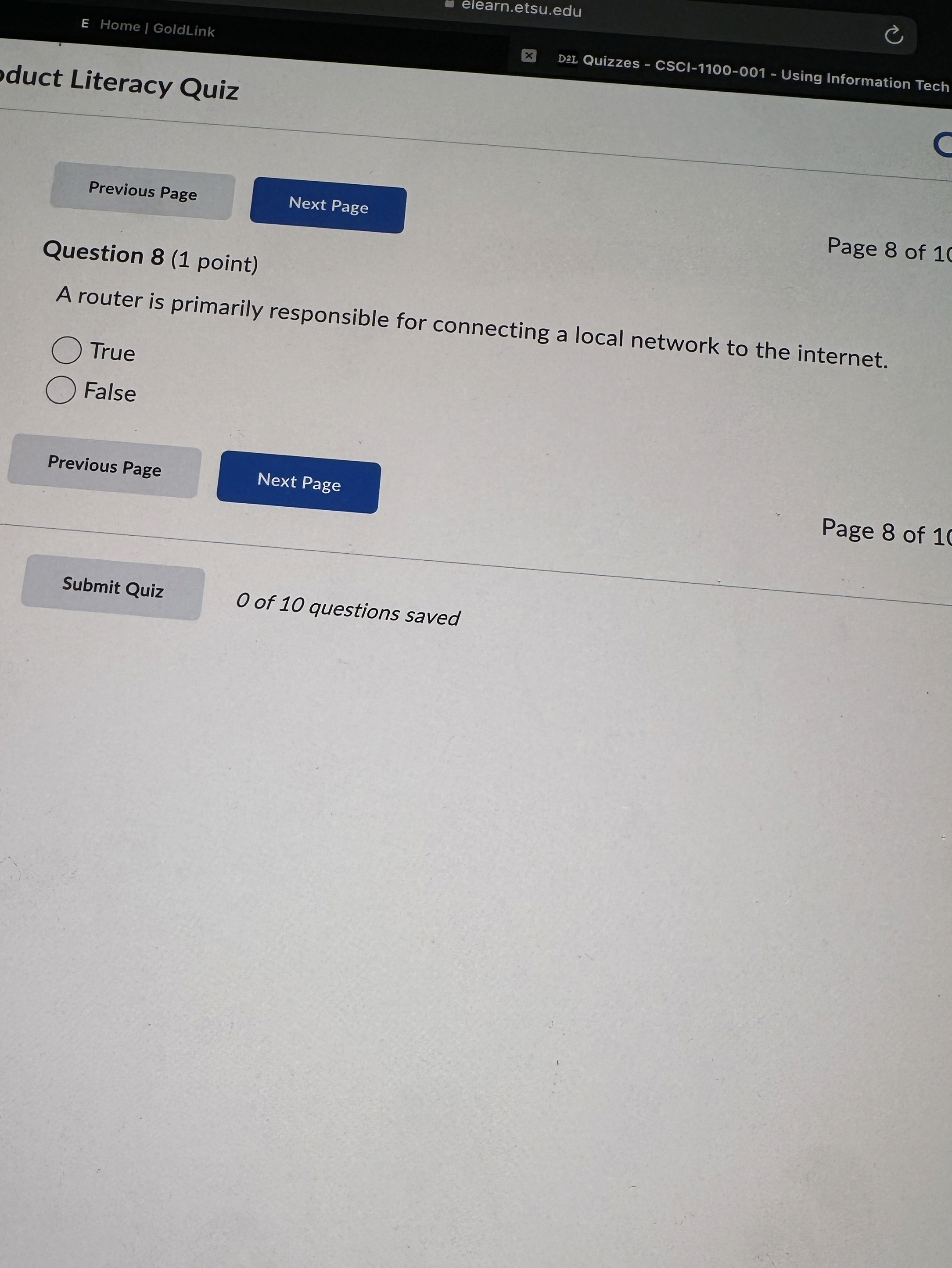 Question 8 ( 1 point ) A router is primarily