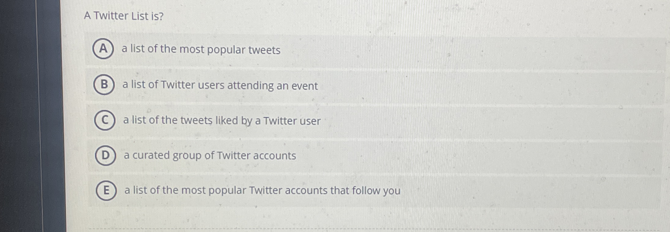 A Twitter List is ? a list of the most popular