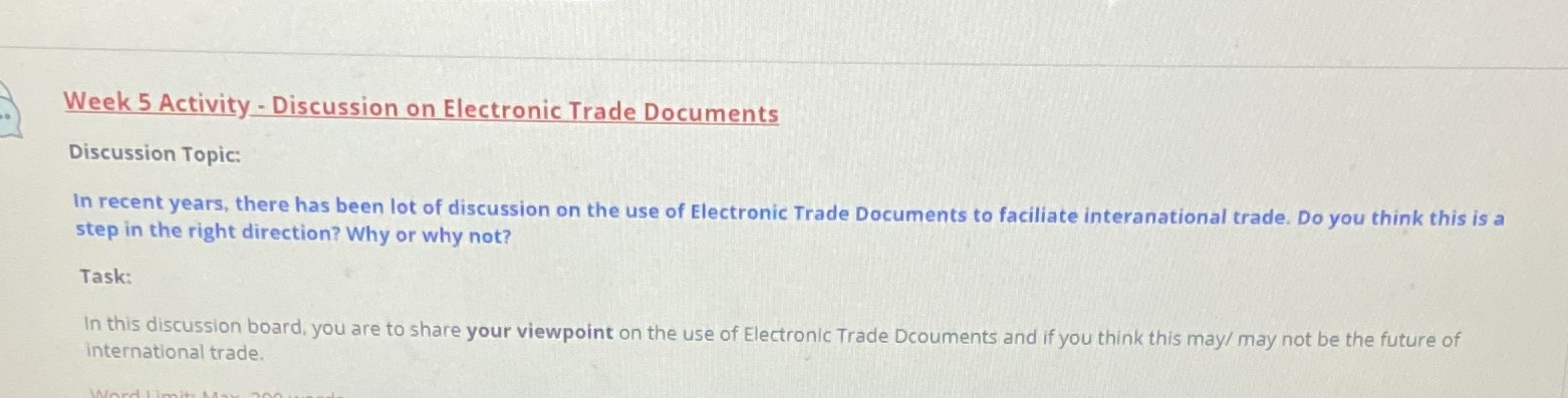Week 5 Activity - Discussion on Electronic Trade