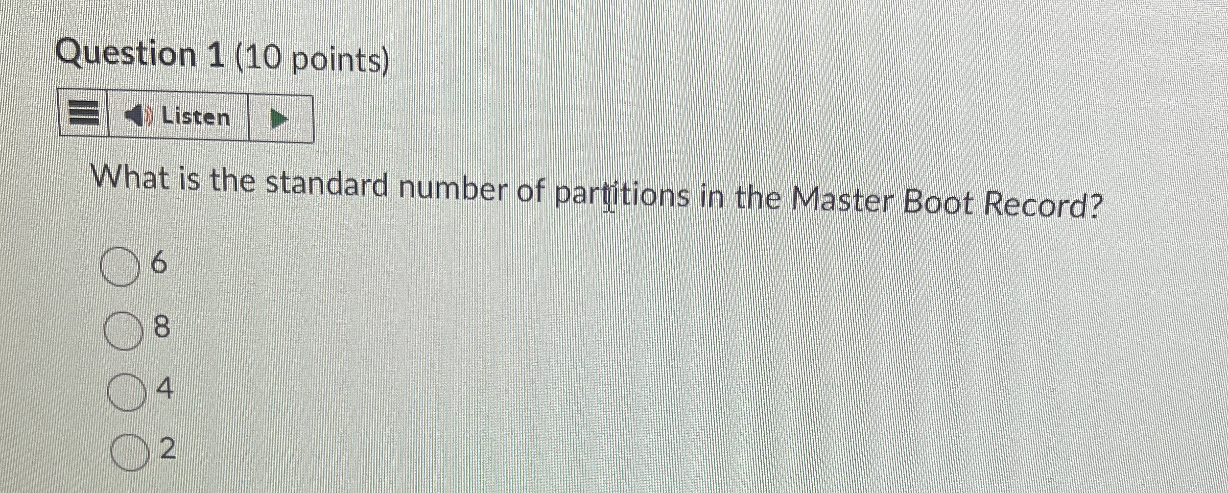Question 1 ( 1 0 points ) What is the standard